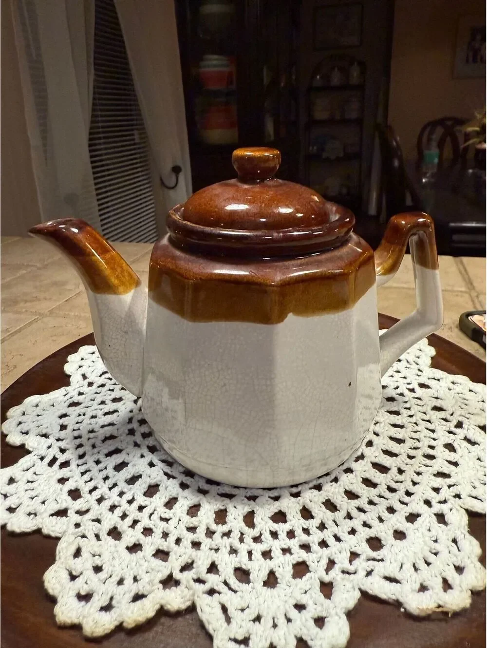 Vintage 1970s Mount Clemens Pottery Teapot Brown and White. Kitchen Decor